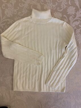 Talbots Cream Ribbed Turtleneck Sweater